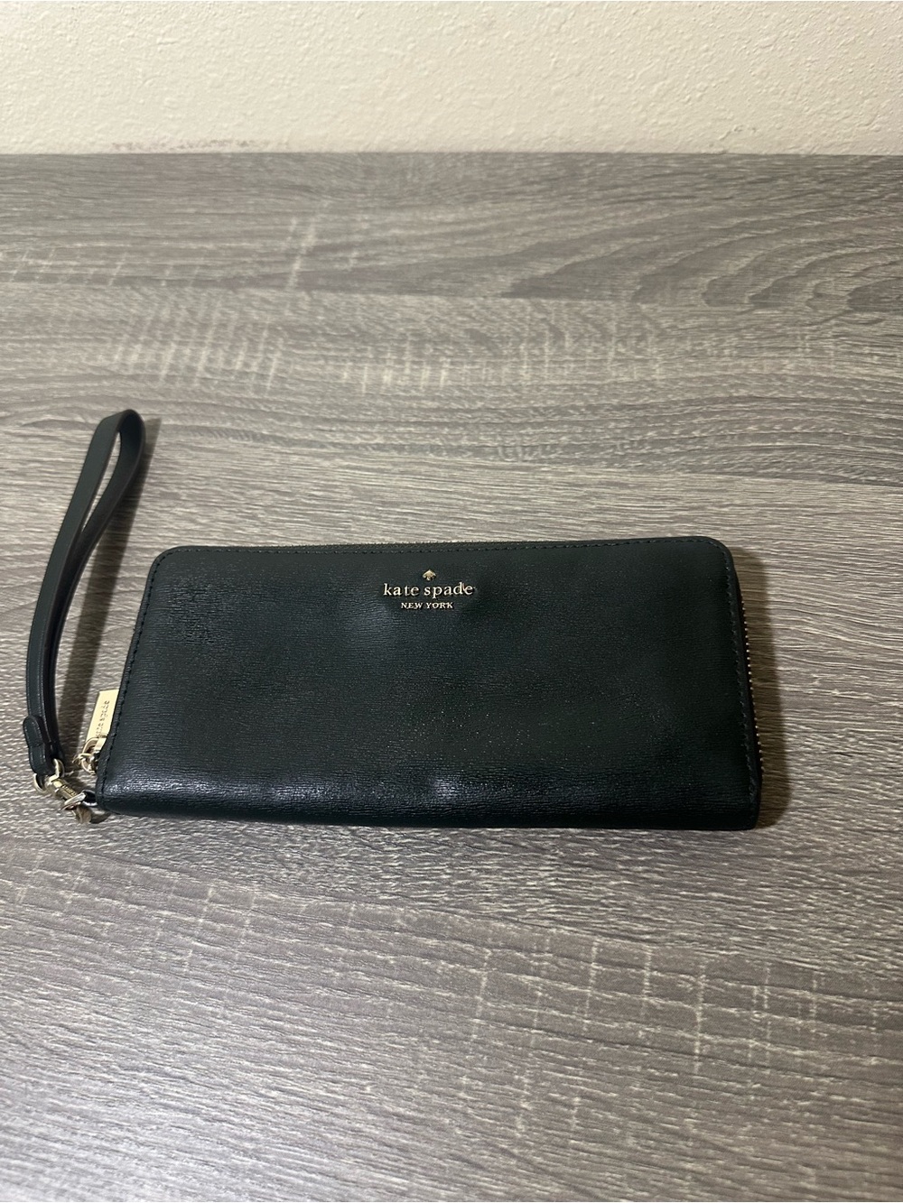 kate spade Dark Green Leather Zip Around Wristlet Wallet